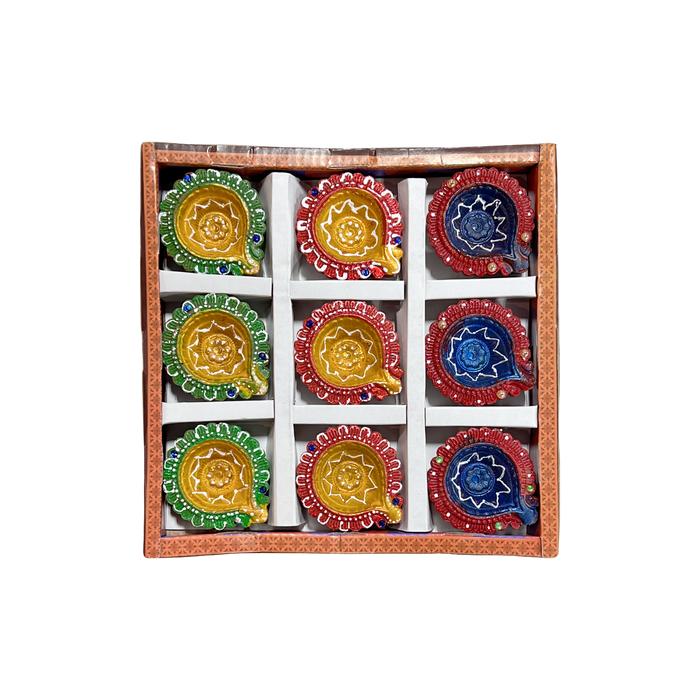 Lot de 9 diyas ronds colorés