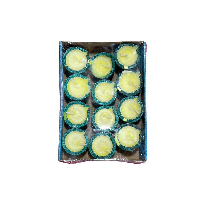 Lot de 12 diyas ronds fantaisie avec cire