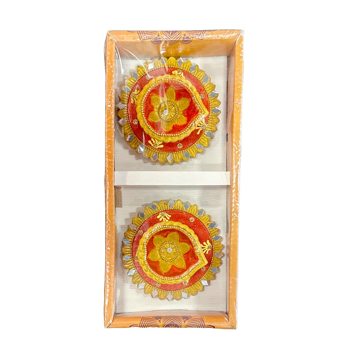 Diya fantaisie divine sur assiette (2 pièces)