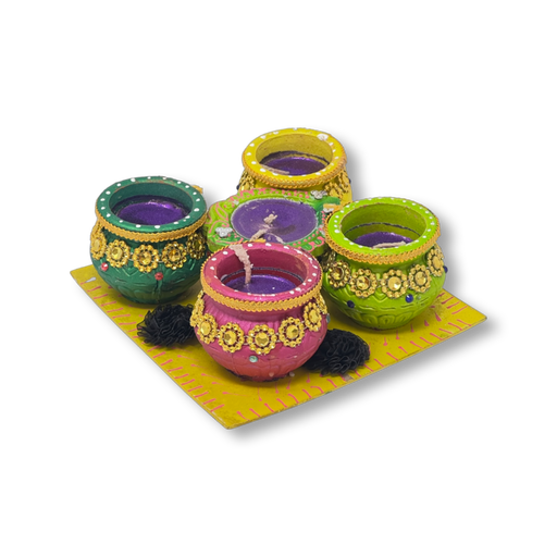 Diya Set of 4+1 Matka with Wax - Prayer (Pooja) | indian grocery store in brantford
