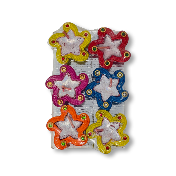 Kitchen Queen Star Diya Set of 6 with Wax - Prayer (Pooja) | indian grocery store near me